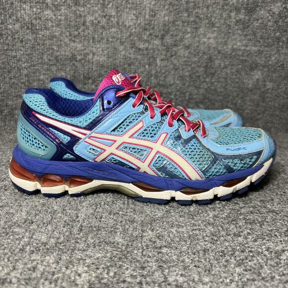 ASICS GEL-Kayano 21 Running Shoes Womens Size 7.5 Blue Pink T4L7N Stability - Picture 1 of 9